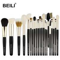 BEILI black 21pcs makeup brush set goat pony weasel hair high quality powder foundation eye shadow lip brush wholesale