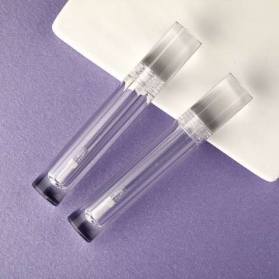 7ml new material petg Custom logo lip glaze full transparent clear lip gloss tube with silicone flat brush