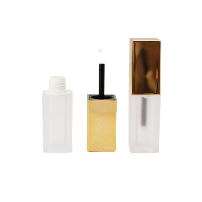 6ml custom square frosted lip gloss tube containers with golden top